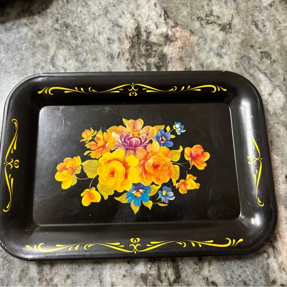 Floral Decorative Tray with Yellow and Orange Accents